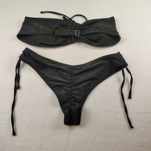 Black Strapless Cinched Strapless Bikini Sz Large - Picture 2 of 10